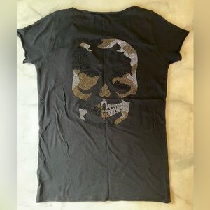 Zadig & Voltaire Tunisien Crystal Embellished Skull Graphic Henley Tee Medium